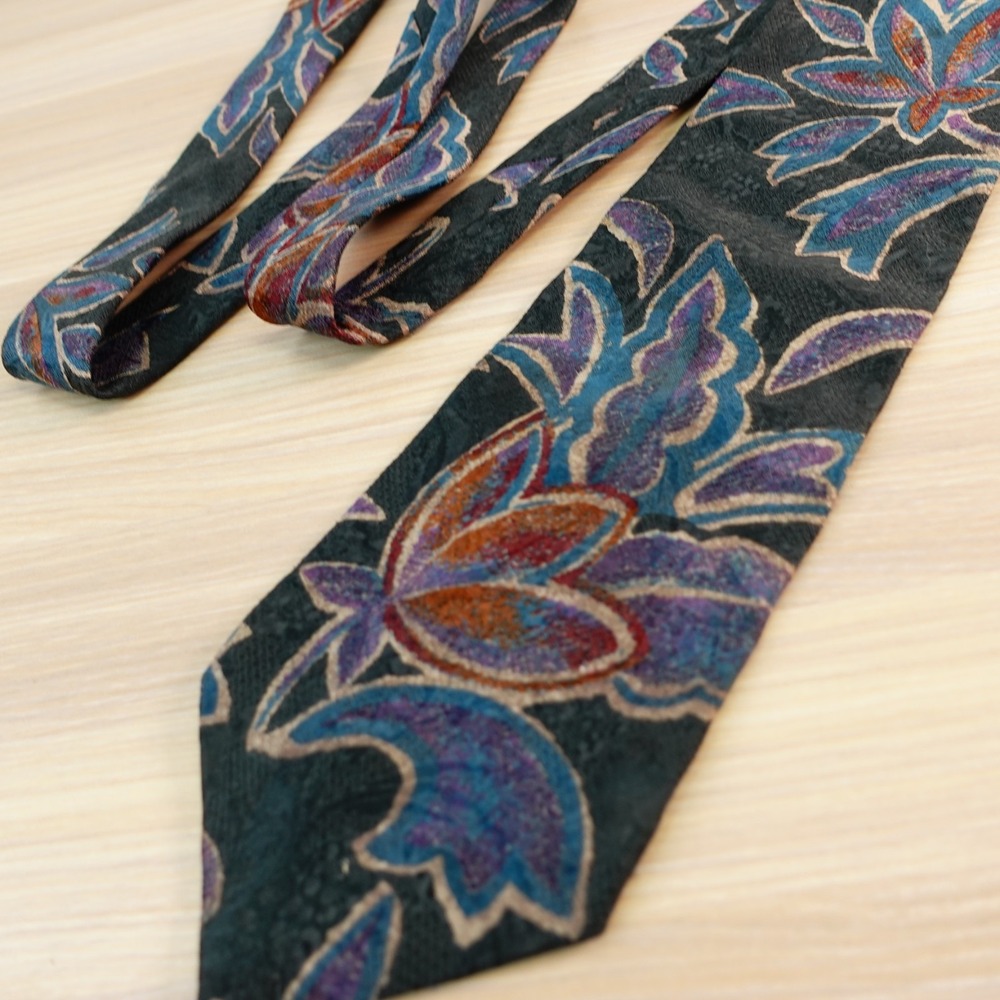 Vintage‎ Tie Mens ENZO BERTAZZIO Blue Floral Art Nouveau Painterly Leaf ITALY